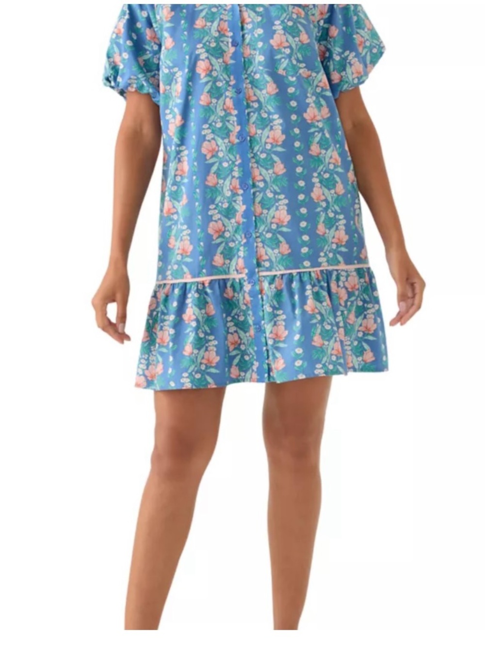 Crown & Ivy Women's Short Sleeve Flounce Shirtdress - Petite Medium